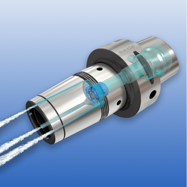 Fig. 1 – A heat-shrink chuck with polygonal taper shank features internal coolant supply capability.